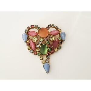 Vintage Pastel Rhinestone Dangle Brooch